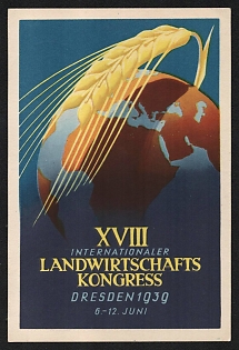 1939 '18th International Agricultural Congress, Dresden, 1939, June 6-12' Nazi Propaganda Postcard