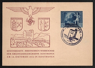 1942 'Commemorative Card for the Stamp Advertising Exhibition of the Sonthofen District Collectors' Group on October 18 1942 in Sonthofen' Nazi Propaganda Postcard