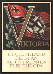 1941 'Victoria. Germany Wins on All Fronts for Europe' Nazi Propaganda Postcard