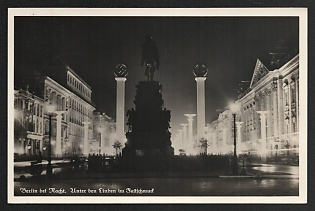 1937 'Berlin By Night. Unter Den Linden in Festive Decorations' Nazi Propaganda Postcard