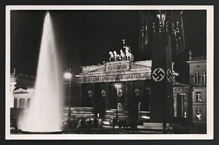 1933-1945 'Brandenburg Gate in Festive Decorations at Night' Nazi Propaganda Postcard