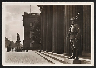 1936 'Guard Post in Front of the Memorial, Unter Den Linden. Men on Guard in Front of the Tomb of the Unknown Soldier. Under Linden Street' Nazi Propaganda Postcard