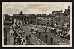 1943 'Berlin. Unter Den Linden with Brandenburg Gate and East-West Axis' Nazi Propaganda Postcard