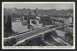1937 'Munich, Deutsches Museum, Entire Complex, Front Library and Study Tree. Ludwigsbrucke, New Building' Nazi Propaganda Postcard