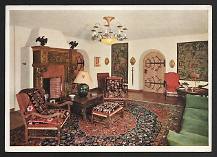 1933-1945 'Interior of the Goering Country House, Obersalzberg, Near Berchtesgaden' Interior Nazi Propaganda Postcard