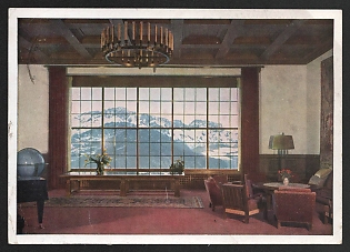1942 'The Berghof Obersalzberg. View of the Untersberg from the Great Hall' Interior Nazi Propaganda Postcard