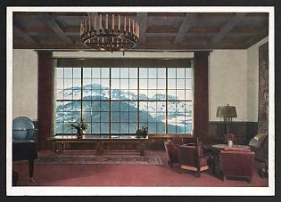1933-1945 'Berghof Wachenfeld. View of the Untersberg from the Great Hall' Interior Nazi Propaganda Postcard