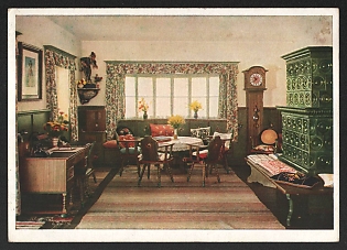 1933-1945 'Interior of the Wachenfeld House, the Reich Chancellor's Country House in Berchtesgaden (Obersalzberg)' Interior Nazi Propaganda Postcard