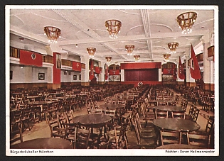 1933-1945 'Burgerbrau-Keller, Munich, Capital of the Movement, 'Historic Hall' (November 8-9, 1923)' Interior Nazi Propaganda Postcard