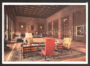 1933-1945 'New Reich Chancellor Berlin, Architect Professor Albert Speer, Fuhrer's Study' Interior Nazi Propaganda Postcard