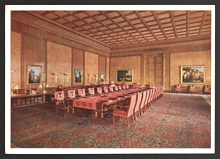 1933-1945 'New Reich Chancellor Berlin Architect Professor Albert Speer Reich Cabinet Hall' Interior Nazi Propaganda Postcard