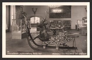 1937 'International Hunting Exhibition Berlin 1937. Hunting Sleigh of Frederick the Great' Interior Nazi Propaganda Postcard