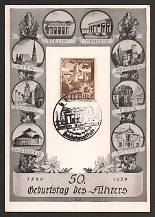 1939 '50th Birthday of the Fuhrer' Nazi Propaganda Postcard
