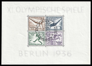 1936 (1 Aug) 'Olympic Games in Berlin', Third Reich, Germany, First Day of Issue, Souvenir Sheet (Commemorative Postmark)