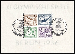 1936 (1 Aug) 'Olympic Games in Berlin', Third Reich, Germany, First Day of Issue, Souvenir Sheet (Commemorative Postmarks)