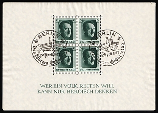1937 (20 Apr) 'Berlin - Birthday of the Fuhrer', Third Reich, Germany, Souvenir Sheet (Commemorative Postmarks)