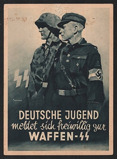 1944 'German Youth Volunteers for the Armed Forces' Waffen SS Nazi Propaganda Postcard