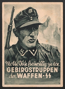 1933-1945 'Volunteer Dick for the Mountain Troops of the Armed Forces' Waffen SS Nazi Propaganda Postcard