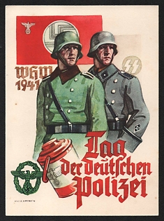 1941 'German Police Day' Waffen SS Nazi Propaganda Postcard