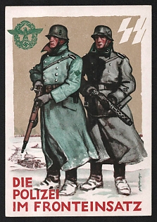 1942 'The Police in Action at the Front' Waffen SS Nazi Propaganda Postcard