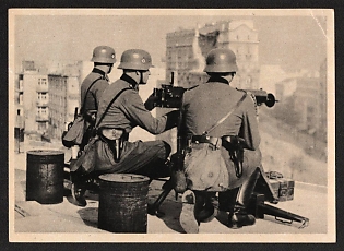 1939-1940 'Order Police Posts Above the Rooftops of Warsaw During the Entry of the German Troops' Waffen SS Nazi Propaganda Postcard