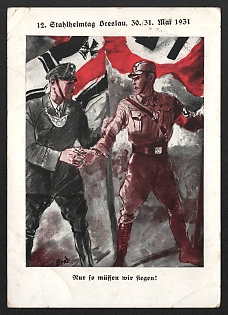 1931 'Steel Helmet Day, Breslau, May 30-31, 1931. This is the Only Way We Can Win!' Military Army Nazi Propaganda Postcard