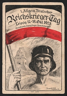 1925 'General German Reich Warrior Day, Leipzig, October 17-19, 1925. Leipzig-Anger Office, Hans-Sachs-Strabe' Military Army Nazi Propaganda Postcard