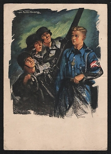 1933-1945 'Hitler Youth's Wartime Deployment, Luftwaffe Auxiliaries' Military Army Nazi Propaganda Postcard