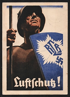 1935 'Air Raid Precautions!' Military Army Nazi Propaganda Postcard