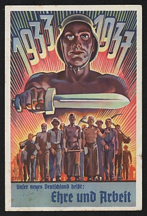 1933-1937 'Our New Germany Means Honor and Work' Military Army Nazi Propaganda Postcard