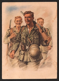 1933-1945 'On the March Drawing' Military Army Nazi Propaganda Postcard
