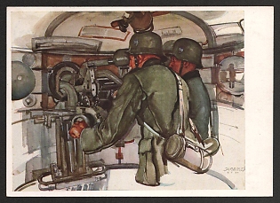 1941 'In the 6th Embrasure Tower of a Factory on the Upper Rhine' Military Army Nazi Propaganda Postcard