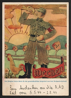 1944 'The Original of this Map is a Collaborative Wood Carving from the Reich Labor Service' Military Army Nazi Propaganda Postcard