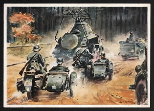 1933-1945 'Reconnaissance Troop with Armored Car Advancing' Military Army Nazi Propaganda Postcard
