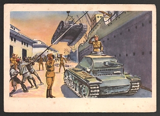1933-1945 'Desert War in North Africa. The German Afrika Korps Makes a Surprise Landing in Cyrenaica' Military Army Nazi Propaganda Postcard