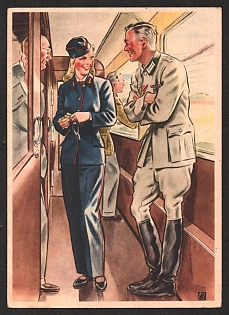 1933-1945 'Women Work for You. The Train Conductor. Based on a Drawing by Becker!' Military Army Nazi Propaganda Postcard