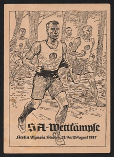 1937 'Sa Competitions Berlin Olympia Stadium August 13, 14, 15, 1937' Military Army Nazi Propaganda Postcard
