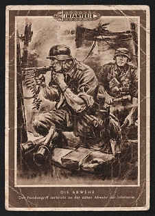 1943 'The Defense the Enemy Attack Breaks Against the Tenacious Defense of the Infantry' Military Army Nazi Propaganda Postcard