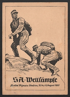 1937 'Sa Competitions at the Berlin Olympic Stadium, August 13, 14, and 15, 1937' Military Army Nazi Propaganda Postcard