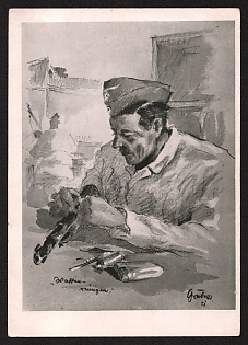1941 'Exhibition of Luftgau VII 'Art of the Front' 1941 Ludwig Gruber, Rifle Cleaning' Military Army Nazi Propaganda Postcard