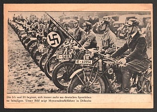 1933-1945 'The Sa and SS Begin to Participate More and More in German Sporting Life' Military Army Nazi Propaganda Postcard
