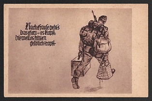 1933-1945 'Home Goes the Heart – It Pounds, the Waves in the Back Yellowish, Trophy' Military Army Caricature Nazi Propaganda Postcard