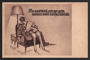 1933-1945 'What is Human is Gladly Practiced. Especially When it Doesn't Cloud the Heart' Military Army Caricature Nazi Propaganda Postcard