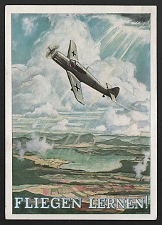 1942 'Learning to Fly!' Air Force Luftwaffe Nazi Propaganda Postcard