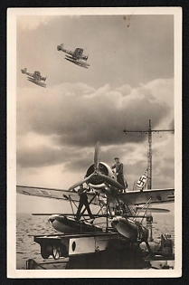 1933-1945 'Our Luftwaffe, an Arado Ar 196 Border Patrol Aircraft on the Catapult of a Warship' Air Force Luftwaffe Nazi Propaganda Postcard