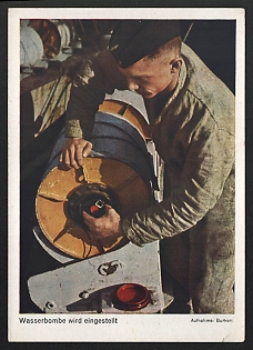 1933-1945 'Depth Charge is Dropped' Navy Ships Deutsche Marine Nazi Propaganda Postcard