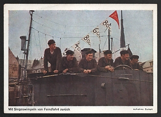 1933-1945 'Returning From Combat Patrol with Victory Pennants' Navy Ships Deutsche Marine Nazi Propaganda Postcard