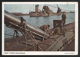 1944 'Eels are Taken In' Navy Ships Deutsche Marine Nazi Propaganda Postcard