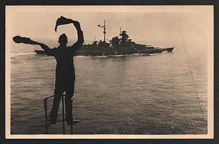 1933-1945 'Signal to a Departing Battleship of the' Navy Ships Deutsche Marine Nazi Propaganda Postcard