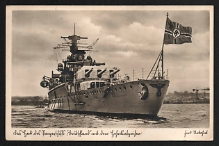 1938 'The Stern of the Battleship 'Deutschland' with the National Insignia' Navy Ships Deutsche Marine Nazi Propaganda Postcard